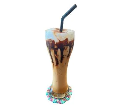 Refreshing Iced Coffee with Ice Cubes in a Glass on a White Background Stock Photos