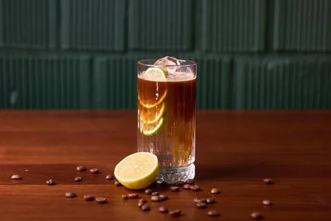 Refreshing Iced Coffee with Lemon and Ice Stock Photos