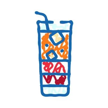 Refreshing iced drink doodle icon on white background Stock Illustration