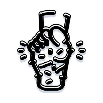 Refreshing iced drinking glass with bubbles and straw Stock Illustration