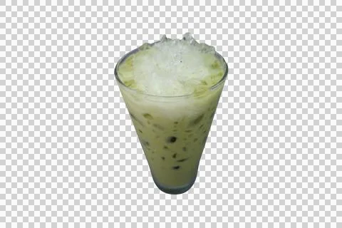 Refreshing Iced Matcha Latte Beverage in a Glass with Crushed Ice Stock Photos
