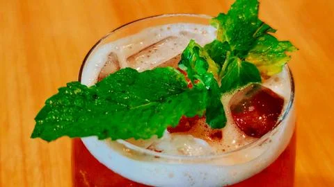 Refreshing Iced Sweet Tea With Mint And Ice Cubes Close Up Stock Photos