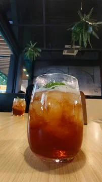 Refreshing Iced Sweet Tea With Mint And Ice Cubes Close Up Stock Photos