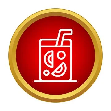 Refreshing juice drink with straw icon in red circle Stock Illustration