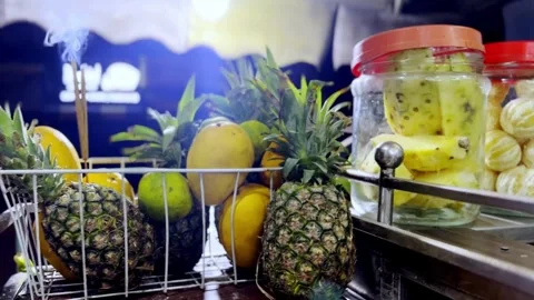 Refreshing Juice Shop During Summer Serving Fresh Fruit Drinks 動画素材 335378822