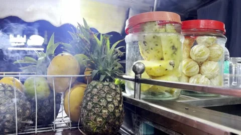 Refreshing Juice Shop During Summer Serving Fresh Fruit Drinks Stock Footage 335378825