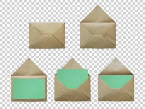 Refreshing kraft paper envelopes with mint green blank cards designed for w.. Stock Photos