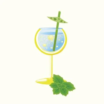 Refreshing lemon cocktail with a straw. Vector illustratuon. Stock Illustration