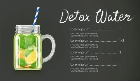 Refreshing lemon, orange, peppermint and cucumber detox water. Mug with for a Illustrazione stock