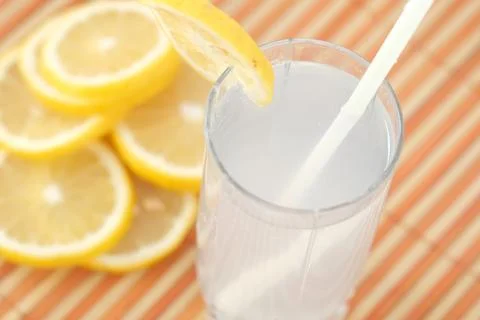 Refreshing lemon water drink on table , top view Stock Photos