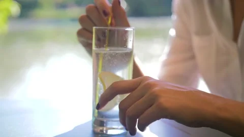 Refreshing lemonade in a glass served at the bar Stock Footage 146692615