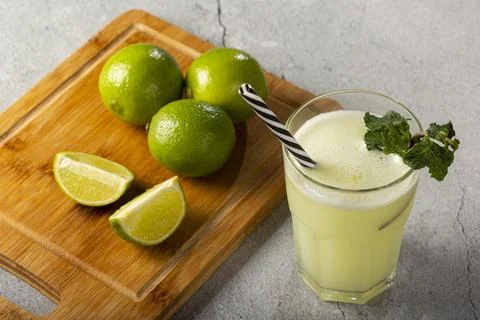 Refreshing lemonade with mint. Lemonade, summer drink. Stock Photos