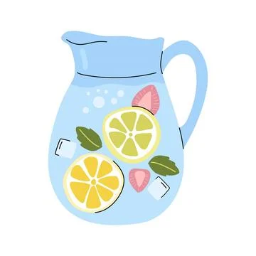 Refreshing lemonade pitcher with lemon strawberry and mint Stock Illustration