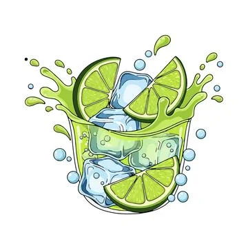 Refreshing Lime Splash in Glass with Water Droplets and Citrus Slices Ilustração Stock