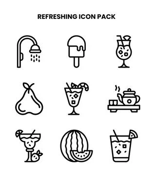 Refreshing Line Set Icons Pack Stock Illustration