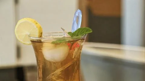 Refreshing Lychee Iced Tea With Lemon And Mint Cold Summer Drink Stock Photos