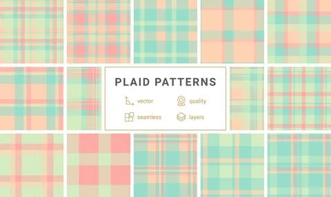 A refreshing mint and peach plaid pattern with a seamless geometric design. I Stock Illustration
