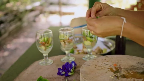 Refreshing mint ginger drink made with local ingredients in a masterclass on Stock Footage 301541506