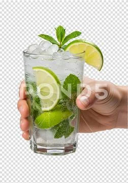 Refreshing mojito cocktail with lime and mint on transparent background PSD Template