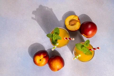 Refreshing nectarine peach summer drinks with mint Stock Photos