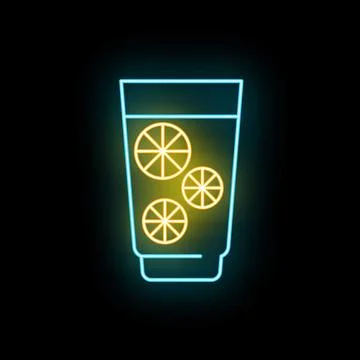 Refreshing neon lemonade drink icon glowing blue and yellow Stock Illustration