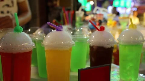 Refreshing non-alcoholic beverages with the effect of fog on the counter Stock Footage 57826657