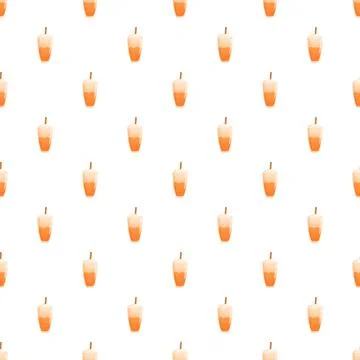 Refreshing orange juice cups creating seamless pattern 库存插图