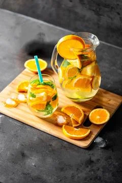 Refreshing Orange Lemonade with Mint Stock Photos