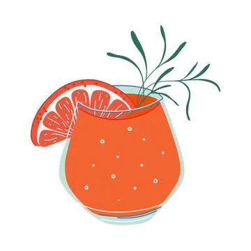 Refreshing Paloma Cocktail with grapefruit slice and herbs. Stock Illustration
