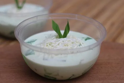 Refreshing Pandan Layer Dessert in a Clear Bowl Stock Photos