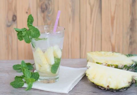 Refreshing pineapple lemonade soda soft drinks Stock Photos