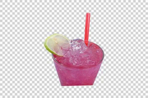 Refreshing Pink Beverage With Lime Garnish and Ice on Transparent Background Stock Photos