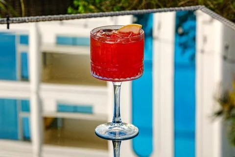 Refreshing Red Cocktail with Grapefruit Slice 写真素材