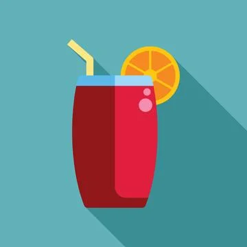 Refreshing red cocktail with orange slice and straw on turquoise background Stock Illustration