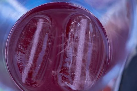 Refreshing red juice with ice cubes in glass Stock Photos