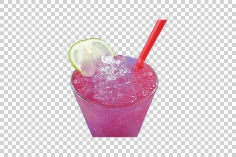 Refreshing Red Lemon Soda With Lime Garnish and Ice Cubes on Transparent Stock Photos