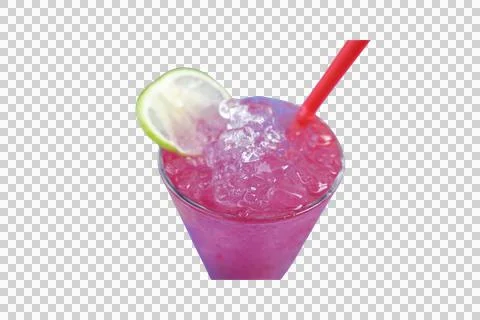 Refreshing Red Lemon Soda With Lime Slice and Ice on Transparent Background Stock Photos