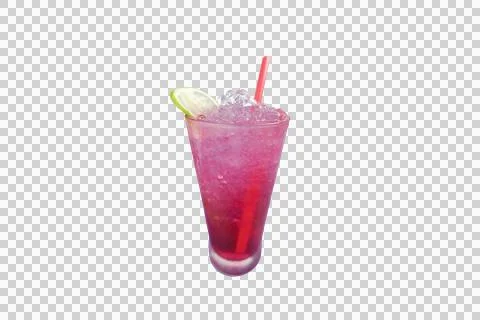 Refreshing Red Lemon Soda with Lime Wedge on Transparent Background Stock Photos