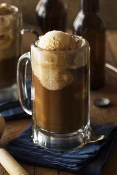Refreshing Root Beer Float with Vanilla Ice Cream Stock Photos