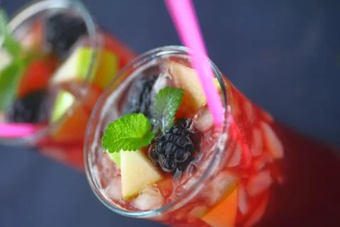 Refreshing sangria with fresh fruit Stock Photos