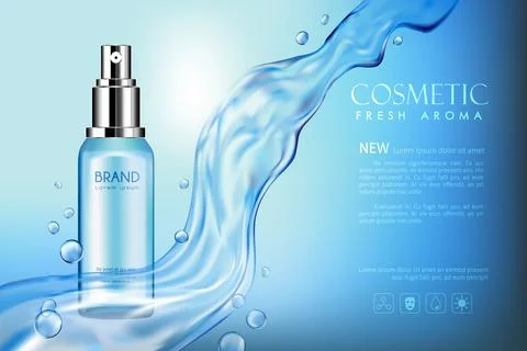 Refreshing Serum Bottle with Wave Background Stock Illustration