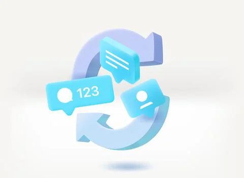 Refreshing social media comments concept with chat balloons. 3d vector illust Stock Illustration