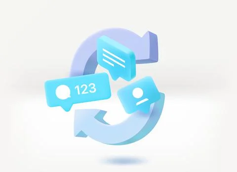 Refreshing social media comments concept with chat balloons. 3d vector illust Stock Illustration