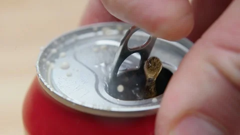 Refreshing Soda Pop Can Drink Top Opening in Super Slow Motion Aluminum Stock Footage 128932280