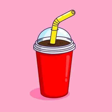 Refreshing Soda Red Drink with Straw Vector Illustration Cartoon Design Stock Illustration