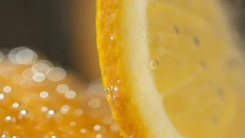 Refreshing soft drink Lemon and orange sparkling water Stock Footage 152146061