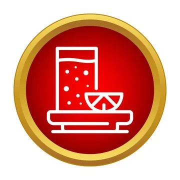 Refreshing sparkling drink with citrus slice icon on red Illustrazione stock