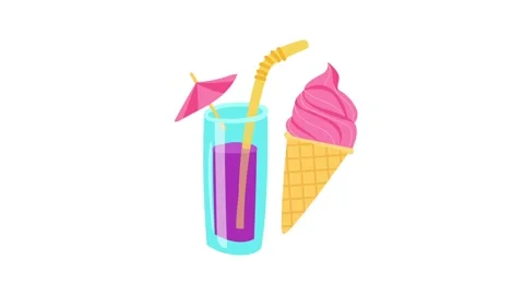 Refreshing Summer Drink and Ice Cream Cone Illustration. Stock Footage 318345969