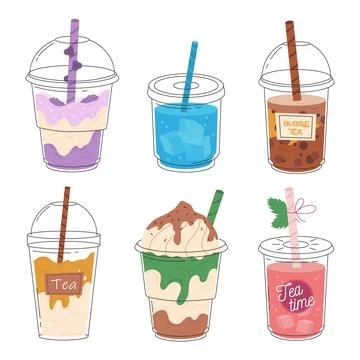 Refreshing summer drink. Bubble tea milk. Stock Illustration