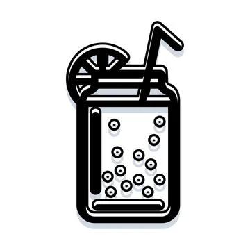 Refreshing summer drink icon with lemon and straw Stock Illustration